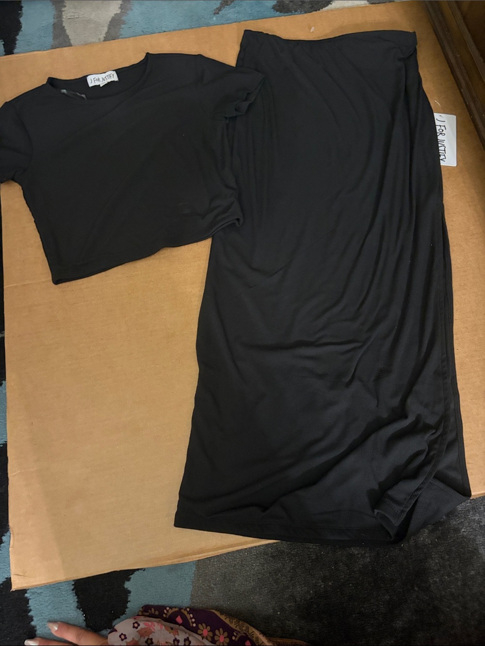 Oster Black Short Sleeve Crew Crop Top with Matching Maxi Skirt
